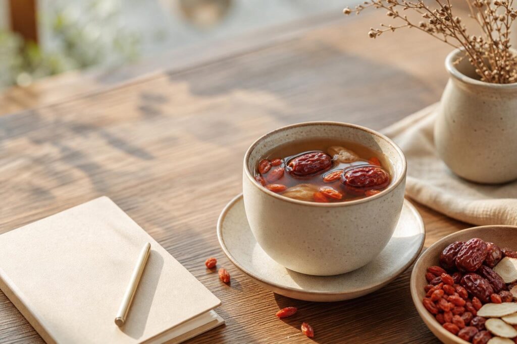 Nourishing herbal tea with red dates and goji to support fertility
